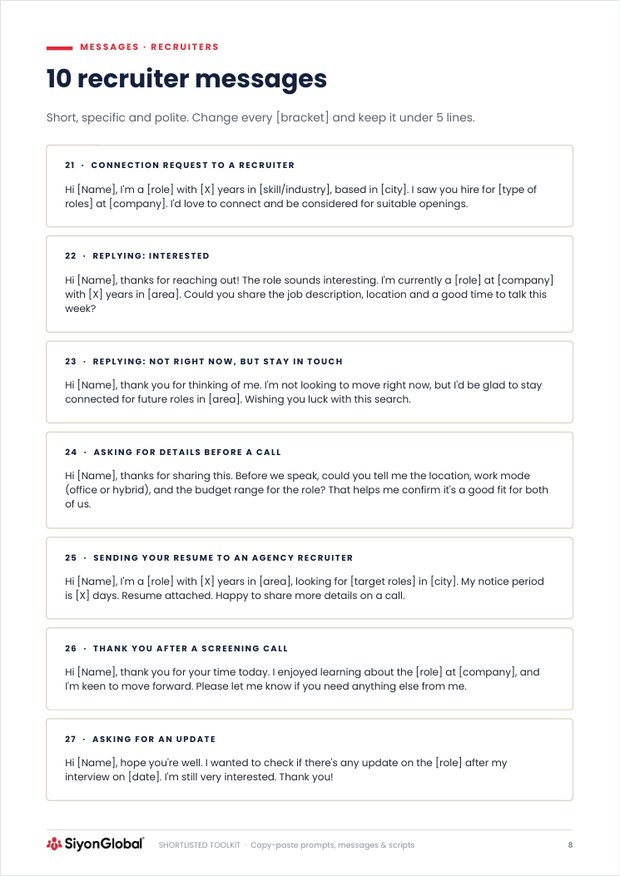 Toolkit page: Recruiter messages