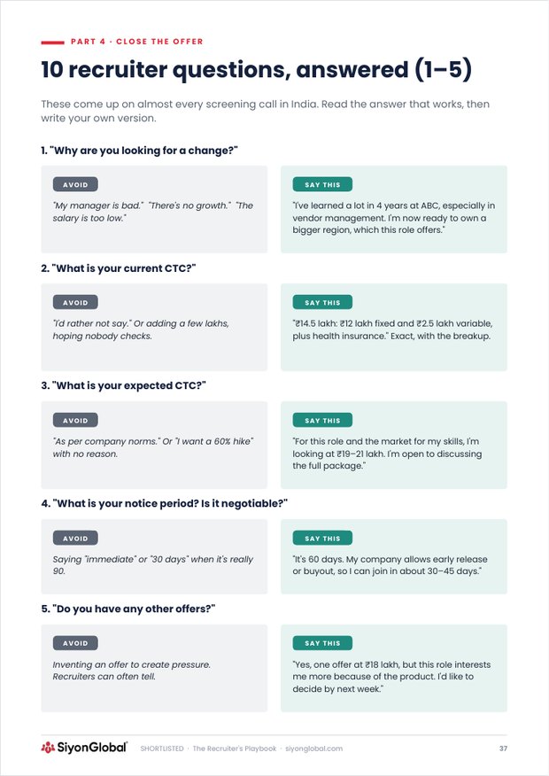 Playbook page: 10 recruiter questions answered
